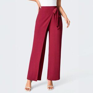 Halara Wrap Pants M Red High Waist Tie Side Wide Leg Office Work Career Holiday